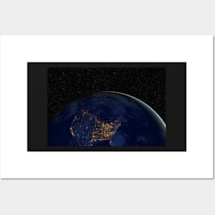 Planet Earth during the night against dark starry sky Posters and Art